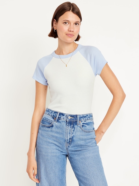 T-shirt moulant à manches raglan - Bleu Pâle