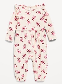Image number 1 showing, Long-Sleeve Ruffle-Trim Ribbed Jumpsuit for Baby