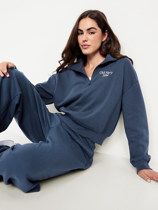 Image number 3 showing, Oversized Logo-Graphic Cropped Half-Zip Pullover