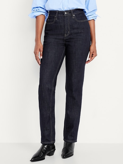 L'image numéro 2 présente Jean coupe droite profilée à taille très haute pour femme
