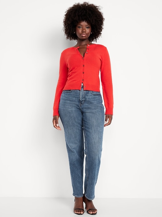 L'image numéro 6 présente Jean coupe droite profilée à taille très haute pour femme