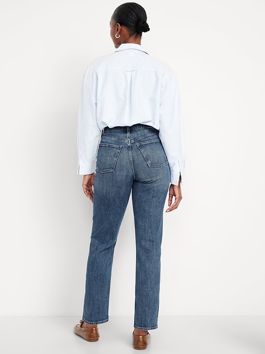 L'image numéro 3 présente Jean coupe droite profilée à taille très haute pour femme