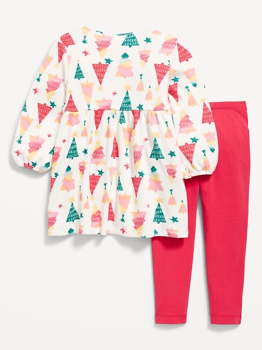 L'image numéro 2 présente Ensemble avec robe à manches longues en tricot gaufré et legging pour Toute-petite fille