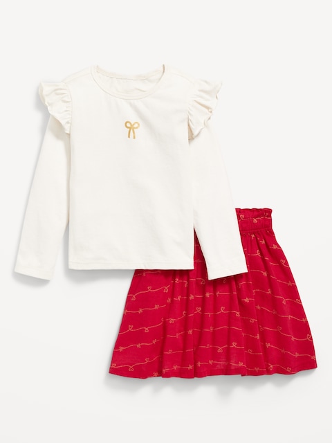 Long-Sleeve Ruffle T-Shirt and Skirt Set for Toddler Girls - Roma Red