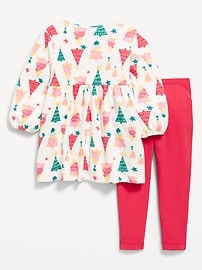 L'image numéro 2 présente Ensemble avec robe à manches longues en tricot gaufré et legging pour Toute-petite fille
