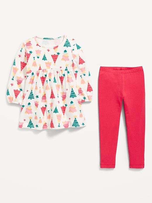 L'image numéro 3 présente Ensemble avec robe à manches longues en tricot gaufré et legging pour Toute-petite fille
