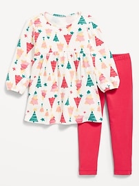 L'image numéro 1 présente Ensemble avec robe à manches longues en tricot gaufré et legging pour Toute-petite fille