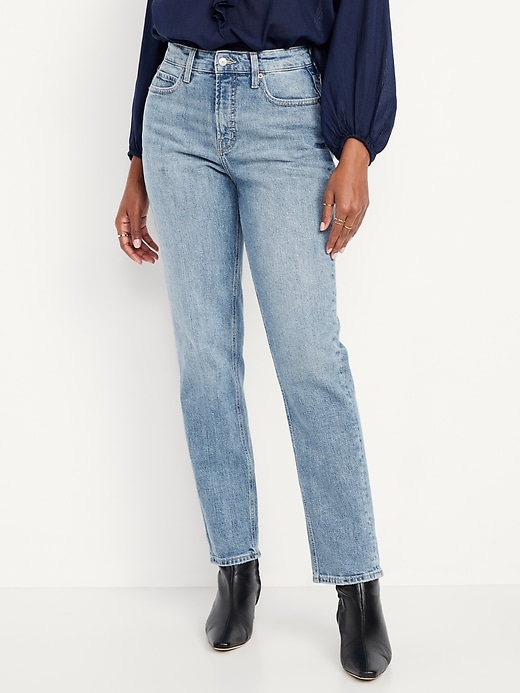L'image numéro 2 présente Jean coupe droite profilée à taille très haute pour femme