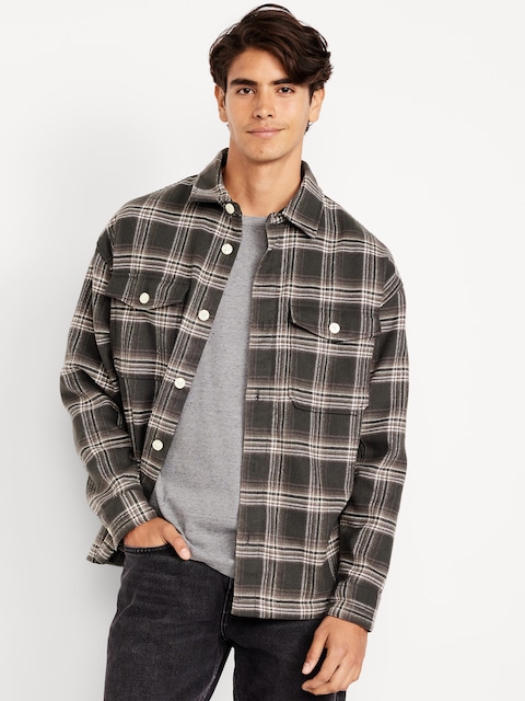 Oversized Heavyweight Plaid Flannel Shirt - Brown Plaid