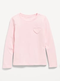 Image number 1 showing, Softest Long-Sleeve Heart-Pocket T-Shirt for Girls