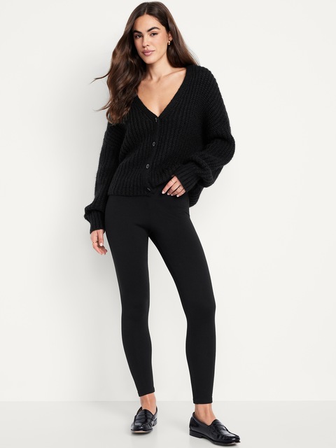High-Waisted Fleece-Lined Ankle Leggings - Blackjack