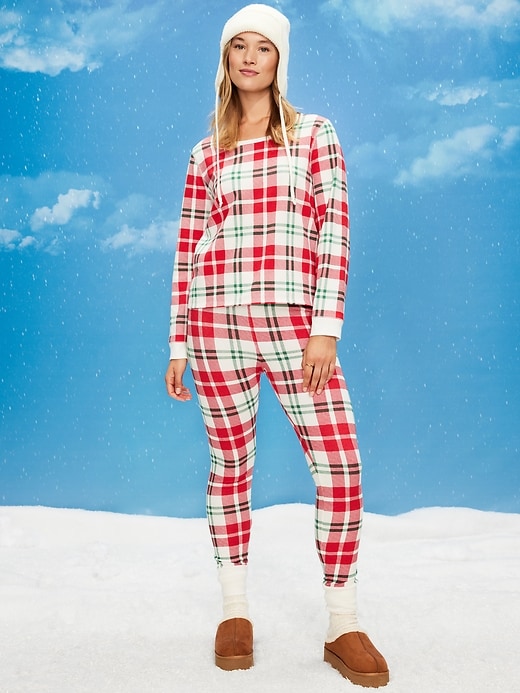 Image number 5 showing, High-Waisted Printed Waffle Pajama Leggings for Women