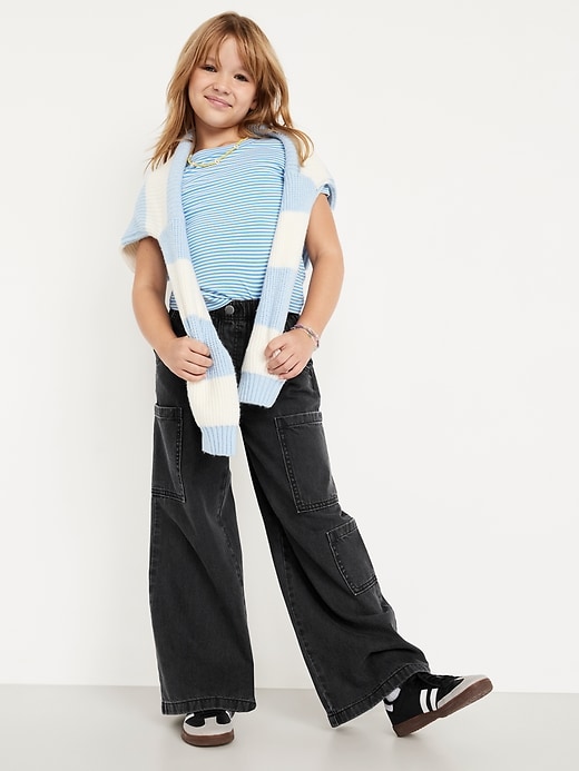 Image number 3 showing, High-Waisted Pull-On Super Wide-Leg Cargo Jeans for Girls