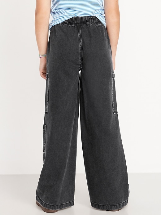 Image number 2 showing, High-Waisted Pull-On Super Wide-Leg Cargo Jeans for Girls