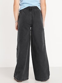 Image number 2 showing, High-Waisted Pull-On Super Wide-Leg Cargo Jeans for Girls