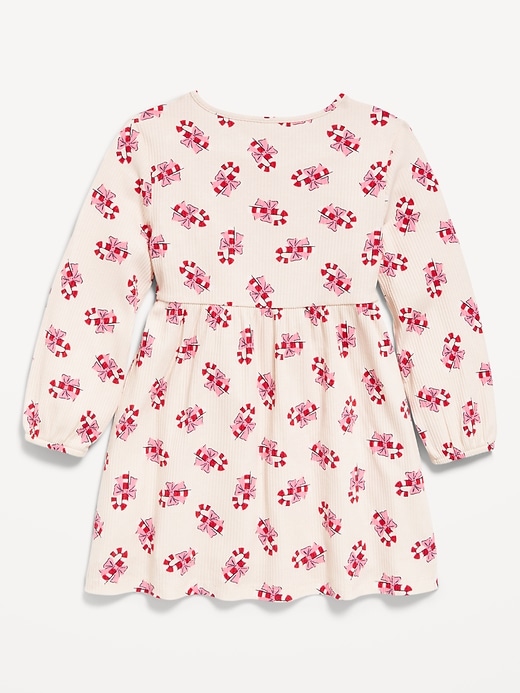 L'image numéro 2 présente Robe côtelée à motif à manches longues pour toute-petite fille