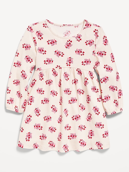 L'image numéro 1 présente Robe côtelée à motif à manches longues pour toute-petite fille