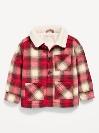 Image number 2 showing, Sherpa-Lined Plaid Shacket for Toddler Boys