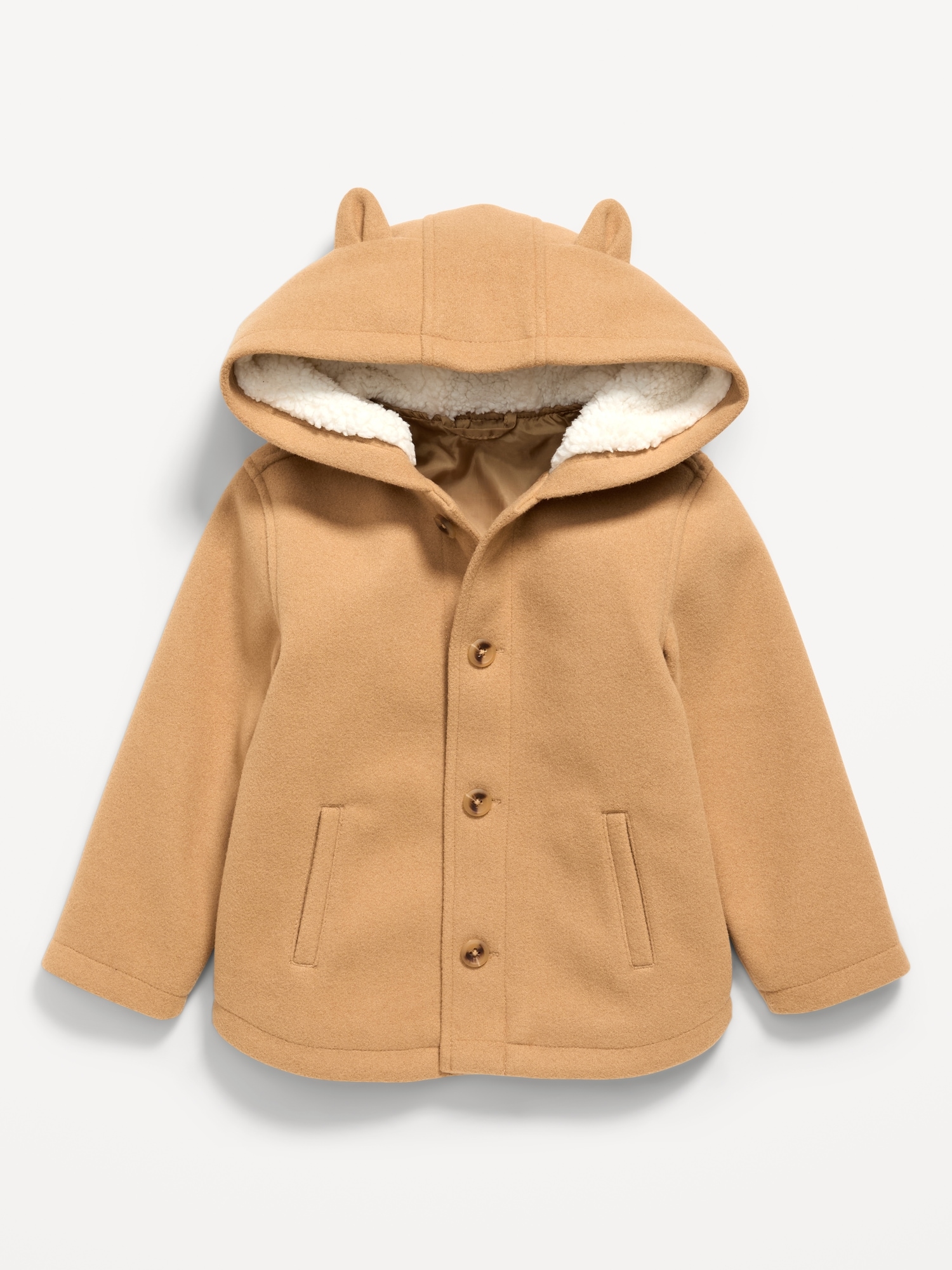 Button-Front Critter Hooded Coat for Toddler Girls