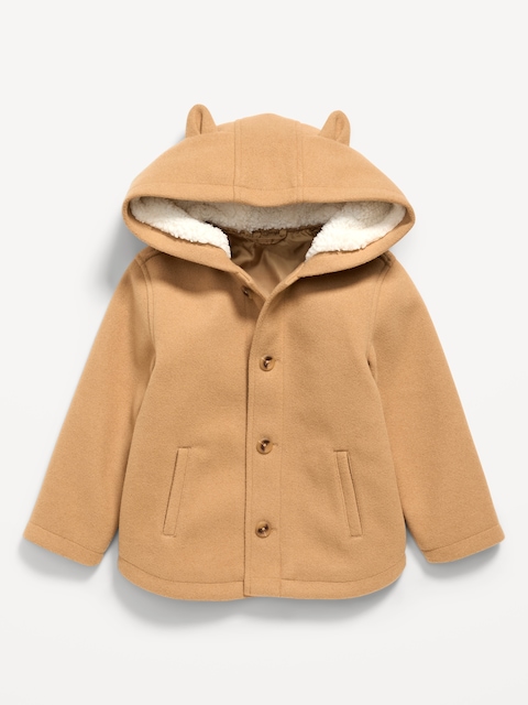 Button-Front Critter Hooded Coat for Toddler Girls - Maple Glazed