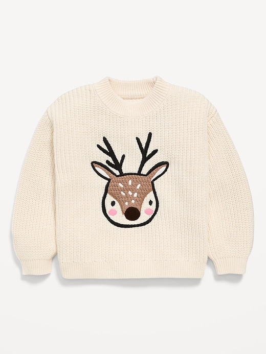 Image number 2 showing, Mock-Neck Embroidered Graphic Sweater for Toddler Girls