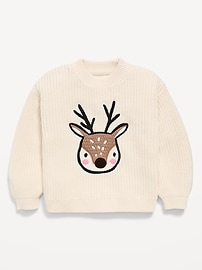 Image number 2 showing, Mock-Neck Embroidered Graphic Sweater for Toddler Girls