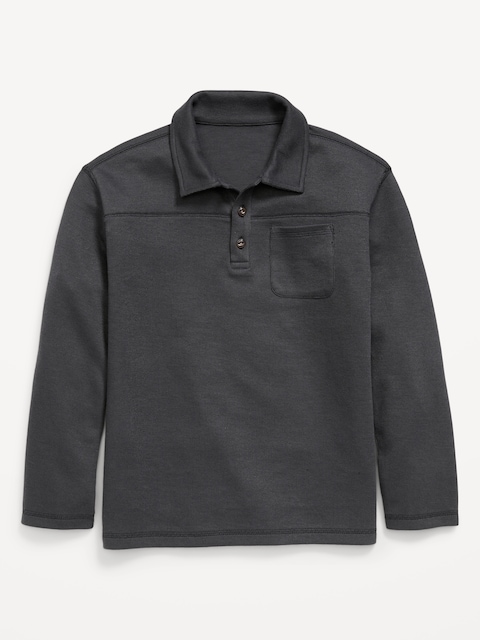 Long-Sleeve French Rib-Knit Pocket Polo Shirt for Boys - Panthers Gray