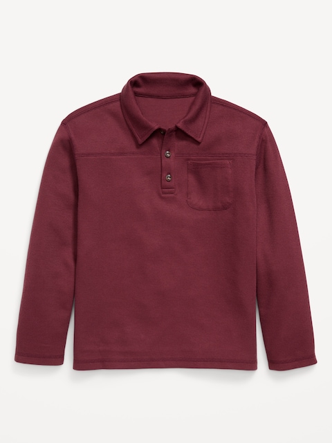 Long-Sleeve French Rib-Knit Pocket Polo Shirt for Boys - Royal Velvet