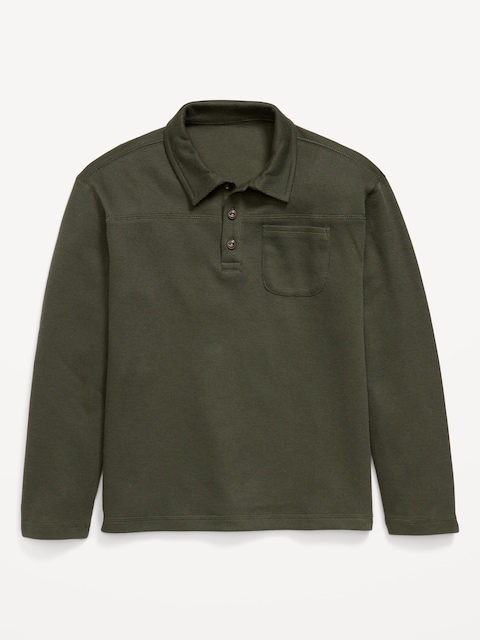 Long-Sleeve French Rib-Knit Pocket Polo Shirt for Boys