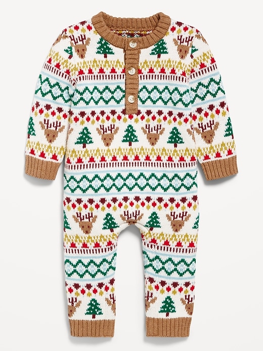 L'image numéro 1 présente Une-pièce henley en tricot à manches longues pour bébé