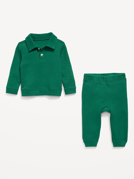 L'image numéro 3 présente Ensemble haut à col à manches longues et pantalon évasé en tricot côtelé pour bébé