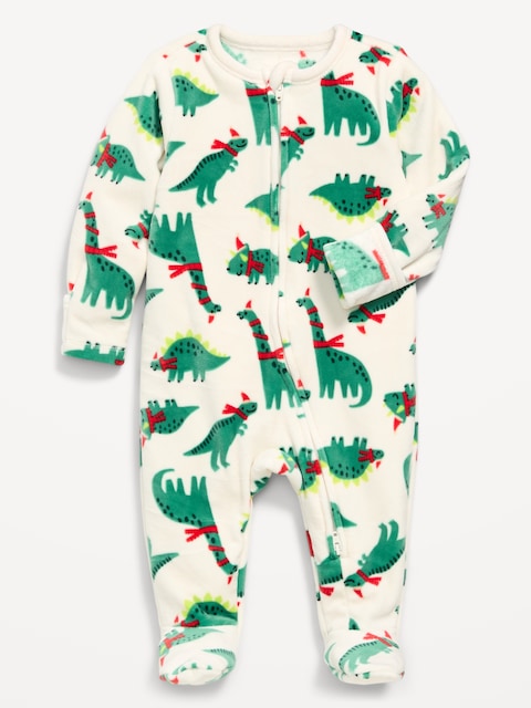 Une-pièce Nuit ou jeu en velours à pieds et à glissière bidirectionnelle pour bébé - Dinosaures Verts