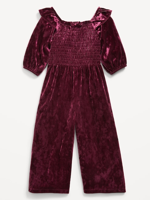 Smocked Velvet Jumpsuit for Toddler Girls - Madder Root