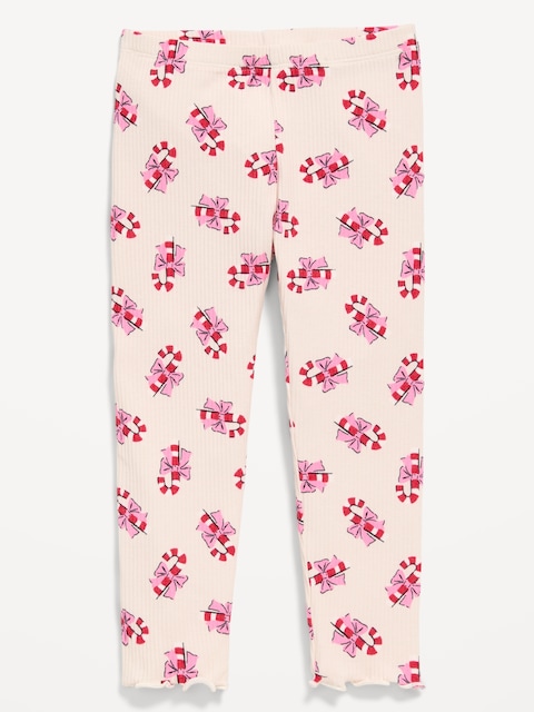 Printed Lettuce-Edge Leggings for Toddler Girls - Candy Cane Print