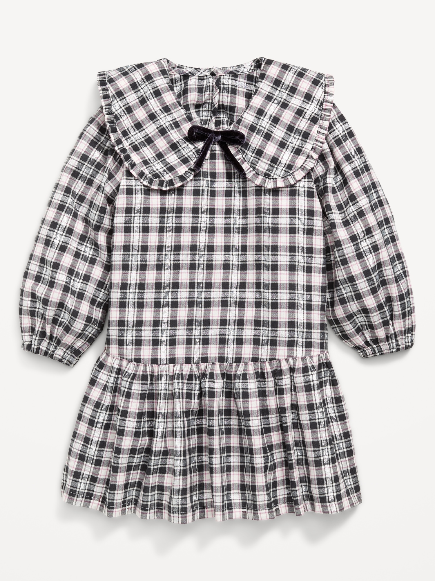 Long-Sleeve Plaid Collared Dress for Toddler Girls