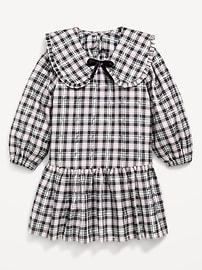 L'image numéro 1 présente Robe à col à manches longues à carreaux pour toute-petite fille
