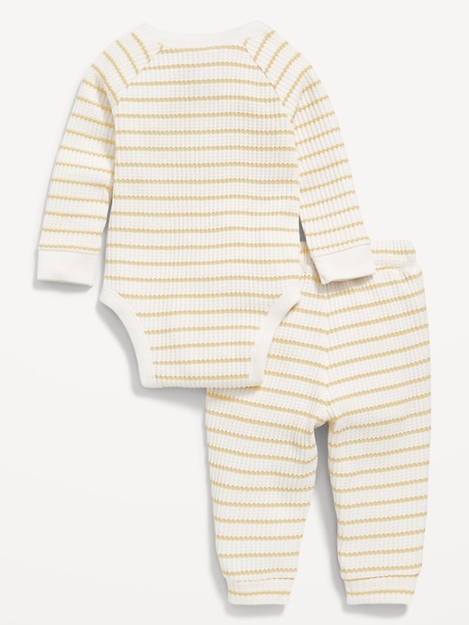 Image number 2 showing, Long-Sleeve Thermal-Knit Henley Bodysuit and Pants Set for Baby