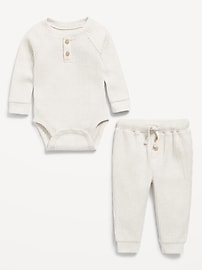 Image number 3 showing, Long-Sleeve Thermal-Knit Henley Bodysuit and Pants Set for Baby