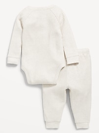 Image number 2 showing, Long-Sleeve Thermal-Knit Henley Bodysuit and Pants Set for Baby