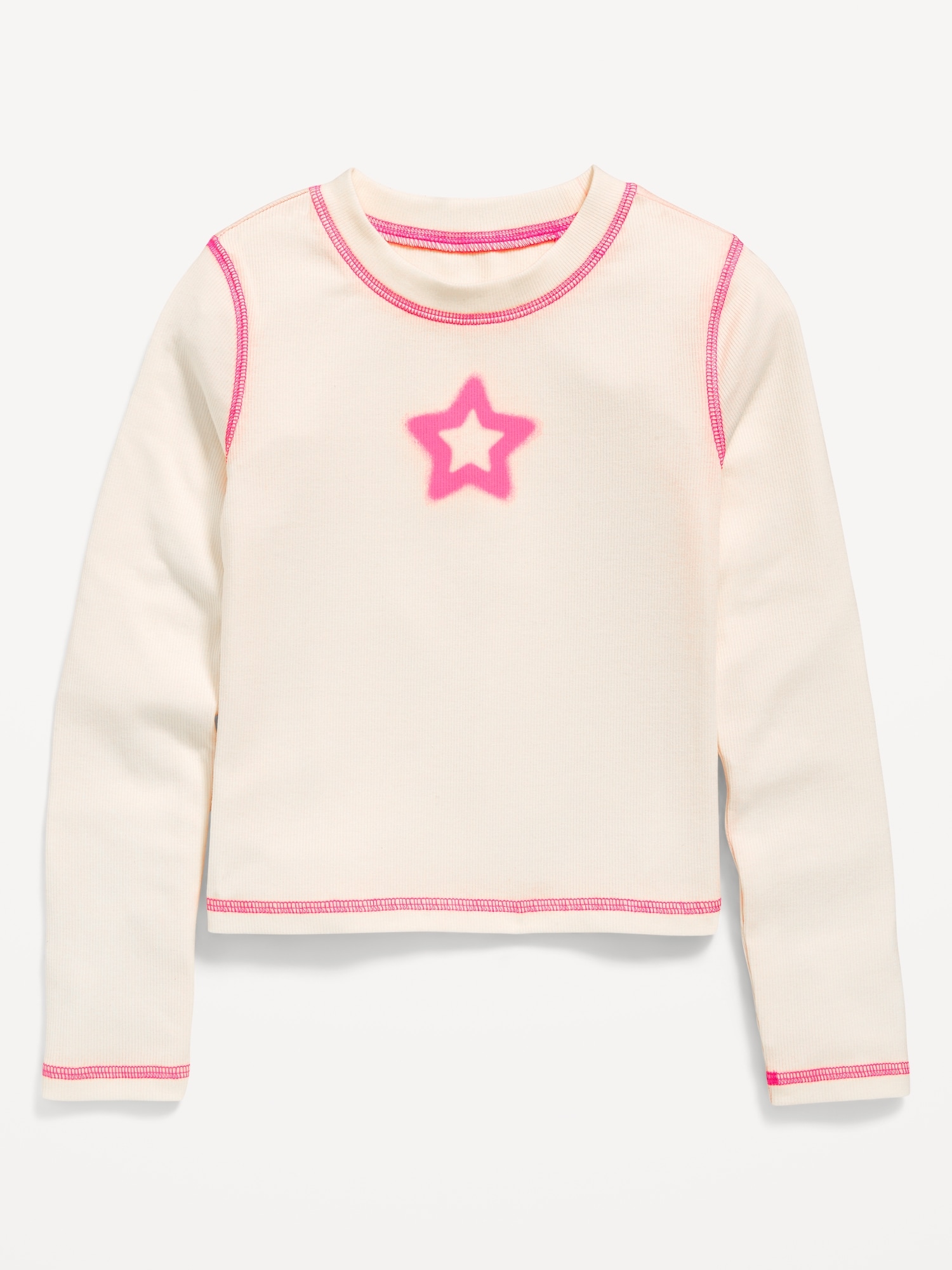 Fitted Long-Sleeve Ribbed Graphic T-Shirt for Girls
