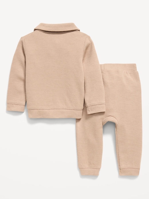 Image number 2 showing, Long-Sleeve Collared Ribbed Top and Pants Set for Baby