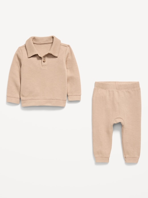 Image number 3 showing, Long-Sleeve Collared Ribbed Top and Pants Set for Baby