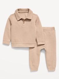 Image number 1 showing, Long-Sleeve Collared Ribbed Top and Pants Set for Baby