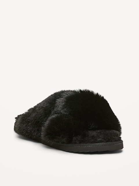 Faux-Fur Twist-Front Slippers for Women