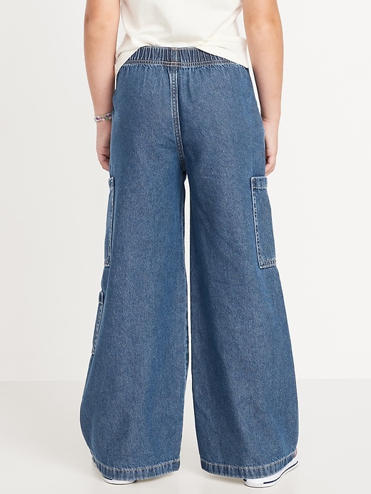 L'image numéro 2 présente Jean cargo à jambe très large à taille haute élastique pour fille