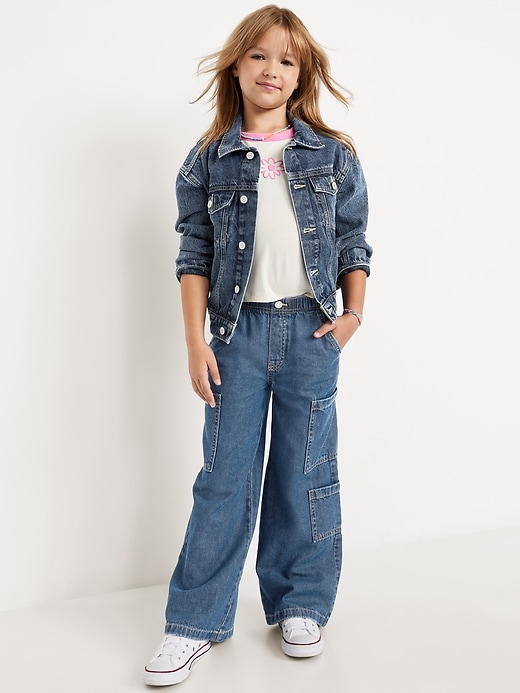 L'image numéro 3 présente Jean cargo à jambe très large à taille haute élastique pour fille