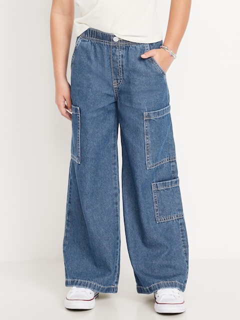 Jean cargo à jambe très large à taille haute élastique pour fille