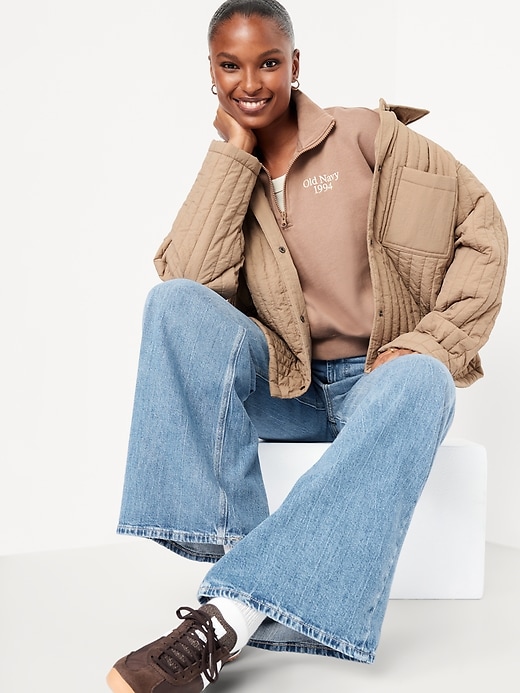 Image number 3 showing, Oversized Logo-Graphic Cropped Half-Zip Pullover
