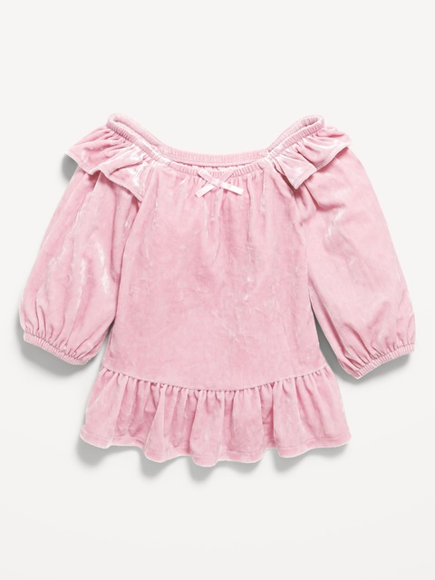 Haut à basque en velours à volants pour toute-petite fille - Rose Pêche