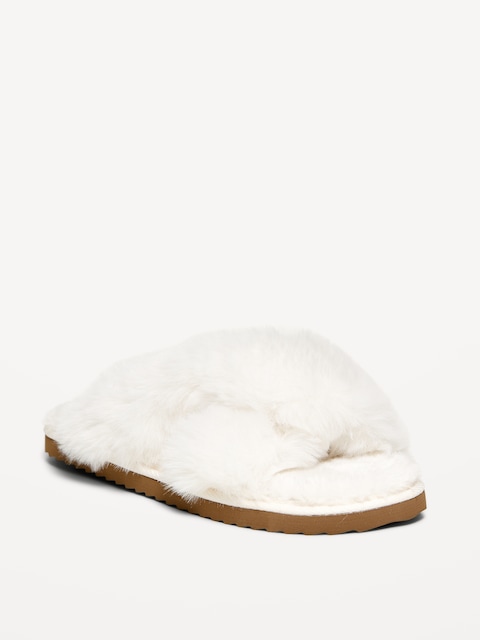 Faux-Fur Slippers for Girls - Creme